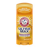 Arm & Hammer Ultra Max powder fresh antiperspirant deodorant stick in a 2.6 oz container, featuring a bright yellow and orange design with the brand's red logo.