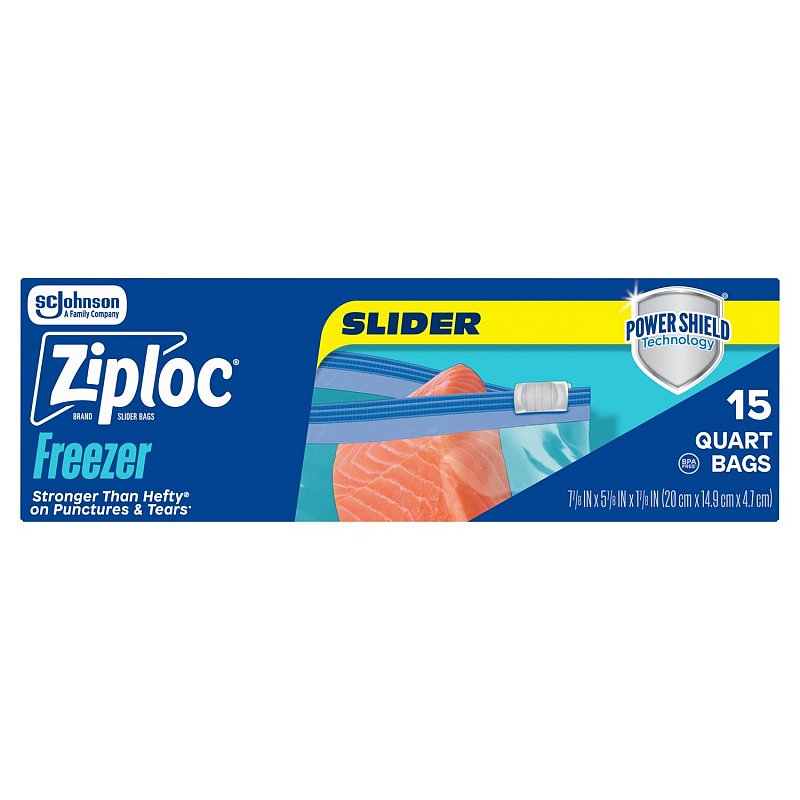 ZIPLOC FREEZER BAGS QUART SIZE 15 COUNT CASE PACK 12