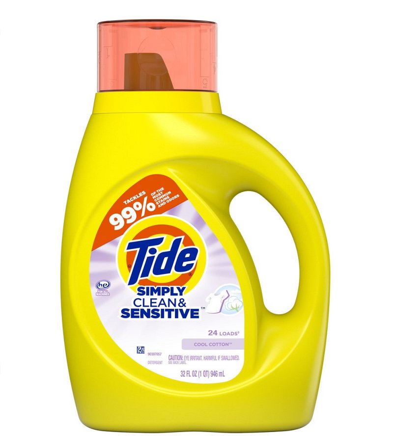 Tide Simply Clean & Sensitive Liquid , Cool Cotton Scent, 24 Loads, 32 fl oz CASE PK 6
