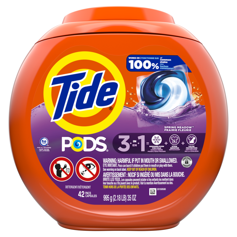 Tide PODS, HE, 42 CT, 3-in-1, Spring Meadow Scent, CASE PK 4