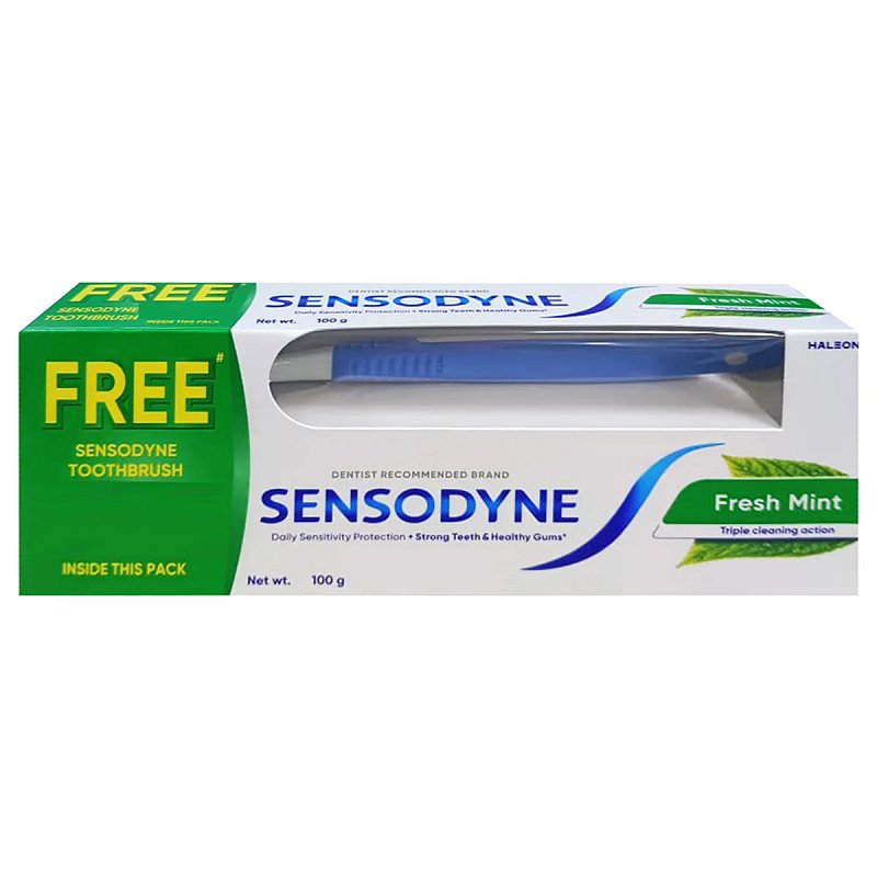SENSODYNE TOOTHPASTE+ THOOTHBRUSH FRESH MINT 100G CASE PK 72