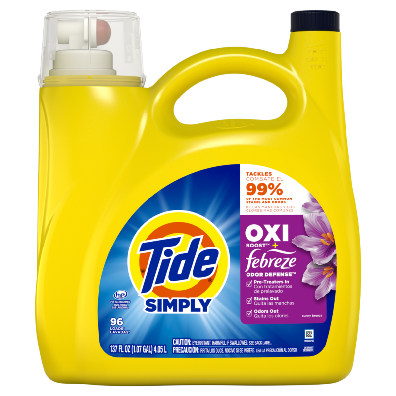 Tide Simply Oxi Boost + Febreze Odor Defense, 137 fl oz, 96 Loads CASE PK 4