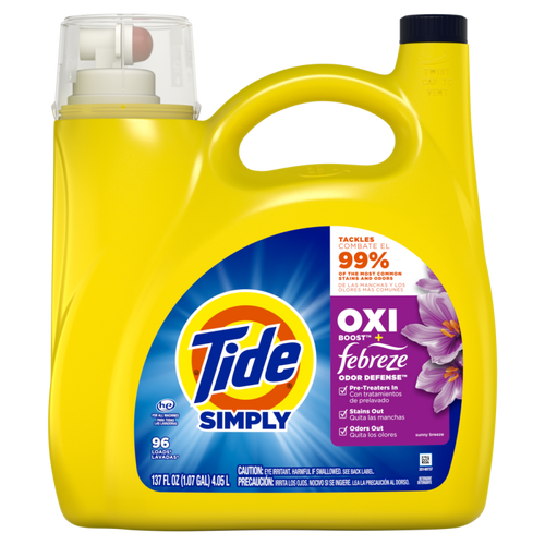 Tide Simply Oxi Boost + Febreze Odor Defense, 137 fl oz, 96 Loads CASE PK 4
