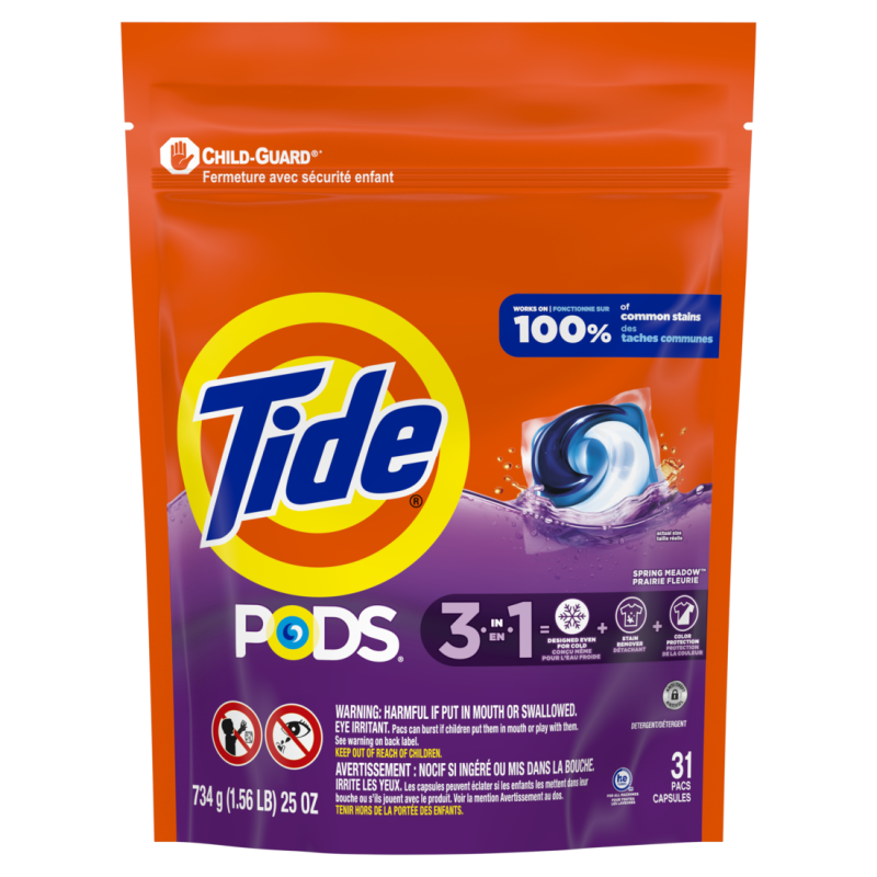 Tide PODS laundry detergent pacs, 31 Count, HE compatible, Spring Meadow Scent CASE PK 4