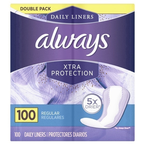 Always Extra Protection Daily Liners, 100 Count, Regular CASE PK 4