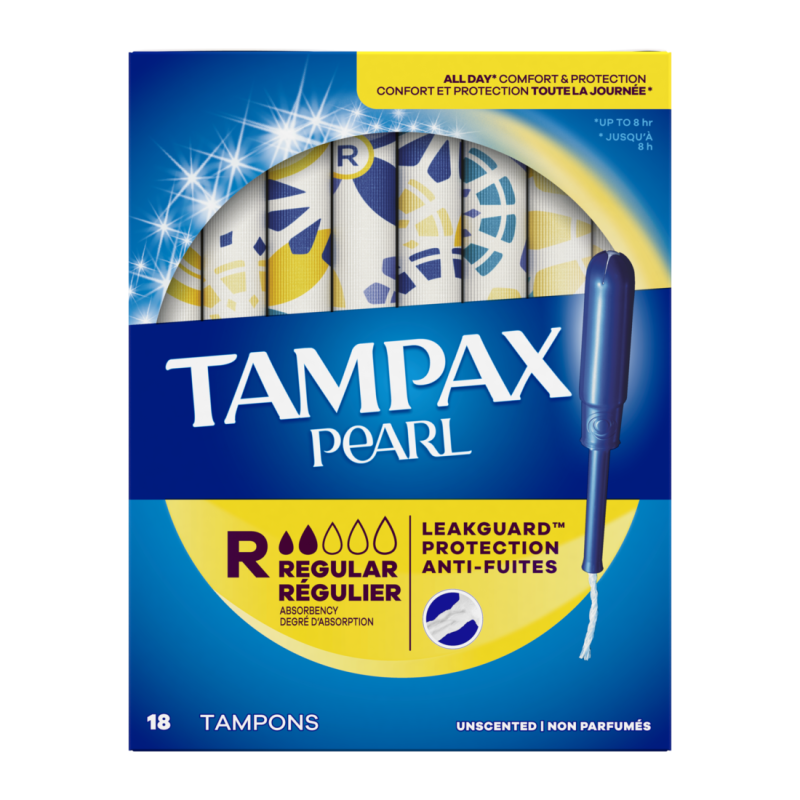 TAMPAX PEARL TAMPONS, REGULAR , UNSCENTED, 18 COUNT CASE PK 12