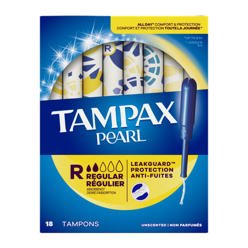 TAMPAX PEARL TAMPONS, REGULAR , UNSCENTED, 18 COUNT CASE PK 12