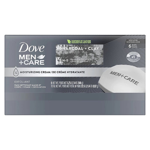 DOVE BAR SOAP MEN CHARCOAL + CLAY 3.75 OZ 6CT CASE PK 12