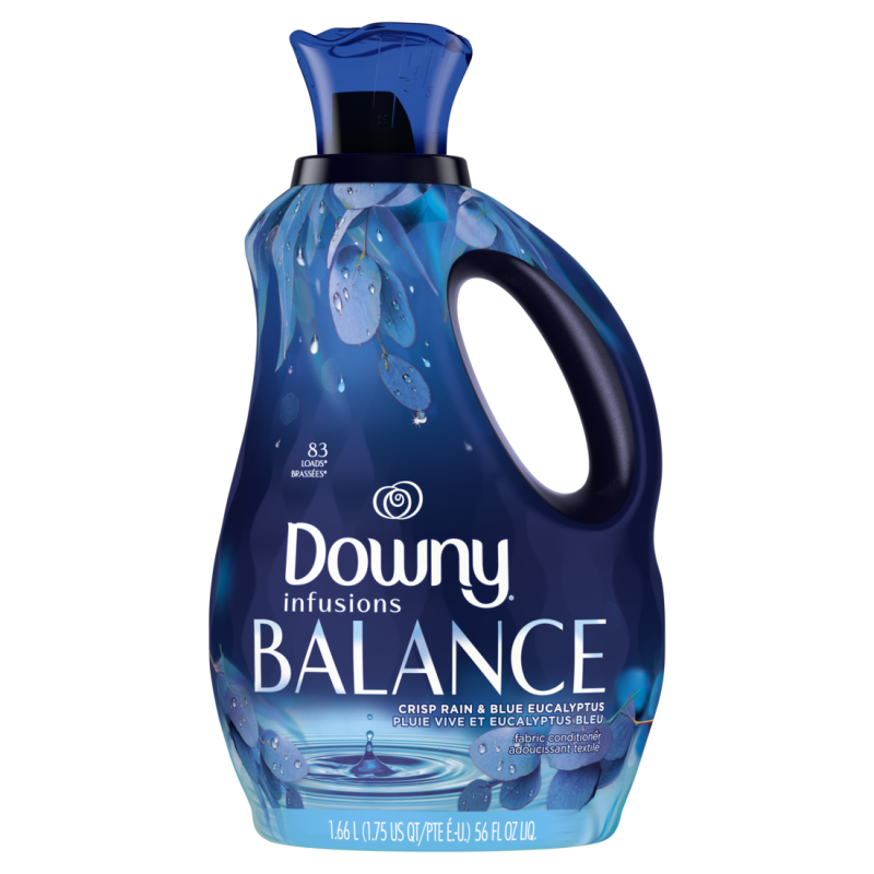 Downy Ultra Soft Fabric Softener Liquid, Balance, Crisp Rain and Blue Eucalyptus, 56 fl oz, CASE PK 4