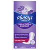 Always Daily Extra Long Length, Unscented Panty Liners, 40 Count CASE PK 6