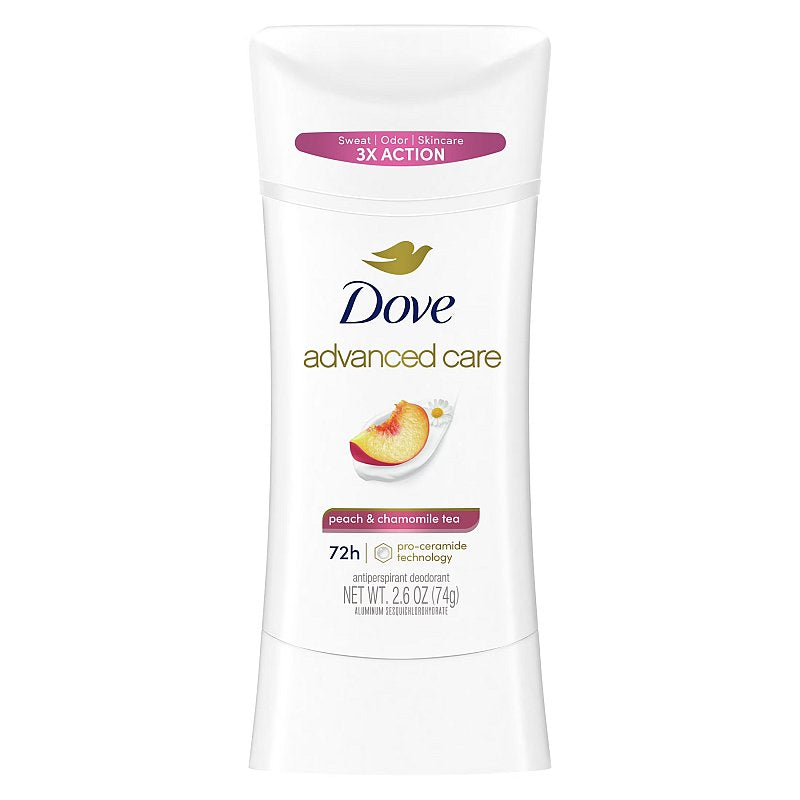 DOVE DEO ADVANCE STICK 2.6OZ PEACH + CHAMOMILE CASE PK 12