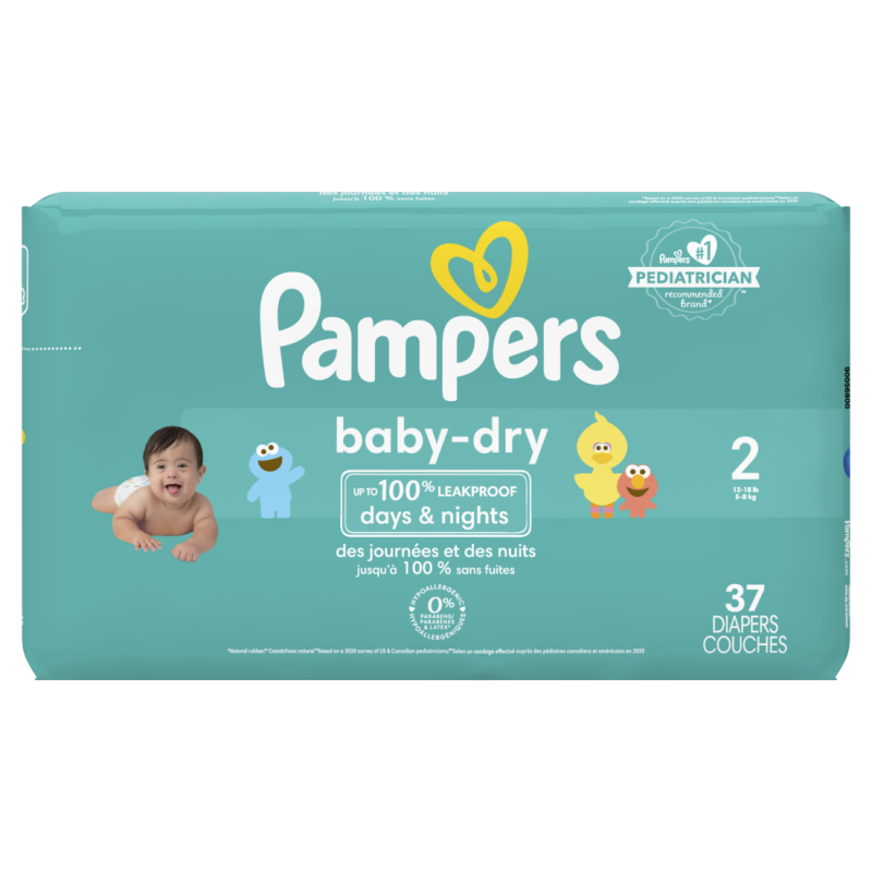 PAMPERS BABY DRY SIZE 2 JUMBO 37 CT CASE PK 4