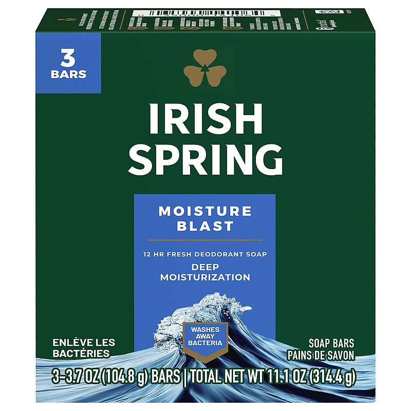 IRISH SPRING BAR SOAP MOISTURE BLAST 3.75 OZ PACK OF 3-CASE PK 18