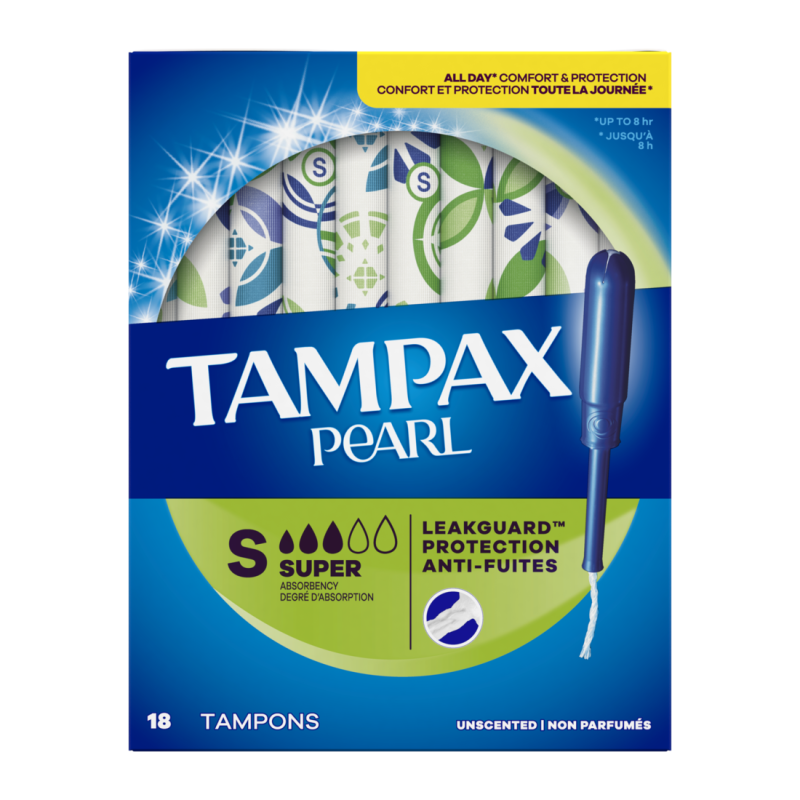 Tampax Pearl Tampons, , Super Absorbency, Unscented, 18 Count CASE PK 12
