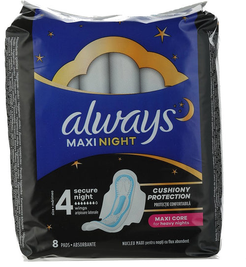 ALWAYS FEMININE PADS MAXI NIGHT SIZE 4 8CT CASE PK 16