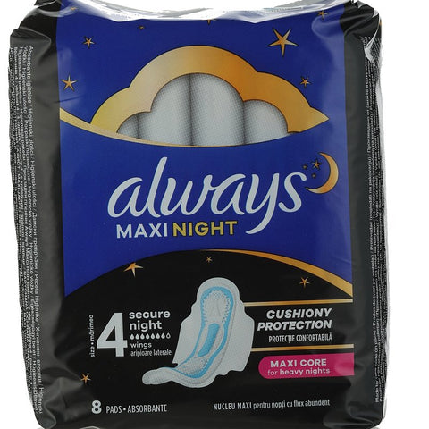 ALWAYS FEMININE PADS MAXI NIGHT SIZE 4 8CT CASE PK 16