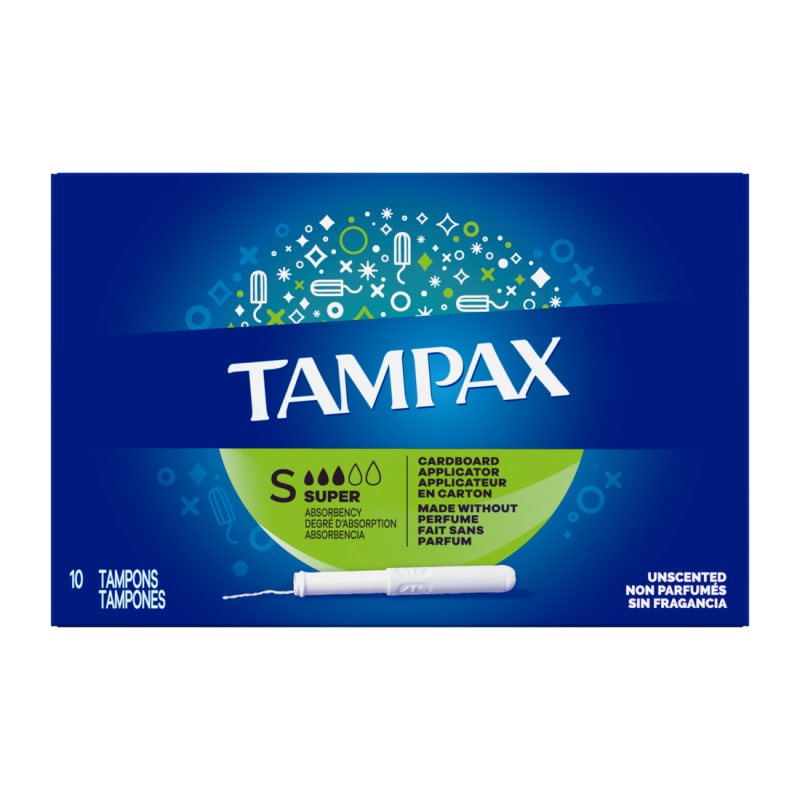 TAMPAX Cardboard Tampons Super Unscented, 10CT CASE PK 48