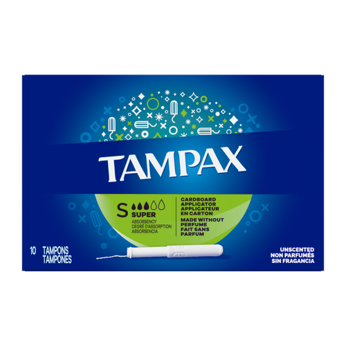 TAMPAX Cardboard Tampons Super Unscented, 10CT CASE PK 48