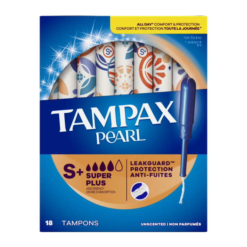 TAMPAX PEARL TAMPONS,SUPER PLUS ABSORBENCY, UNSCENTED, 18 COUNT CASE PK 12