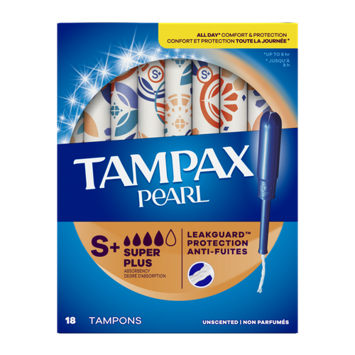 TAMPAX PEARL TAMPONS,SUPER PLUS ABSORBENCY, UNSCENTED, 18 COUNT CASE PK 12