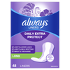 Always Daily Extra Protect Liners, Long Length, Unscented Panty Liners, 48 Count CASE PK 6