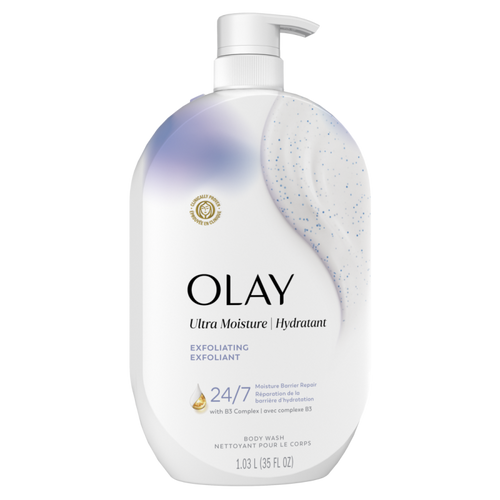 Olay Ultra Moisture Exfoliating Body Wash, Vitamin B3 and Hyaluronic Blend, 35oz CASE PK 4
