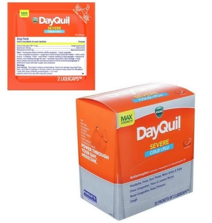 VICKS DAYQUIL SEVERE LIQUID CAPLETS 2 COUNT CASE PACK 32