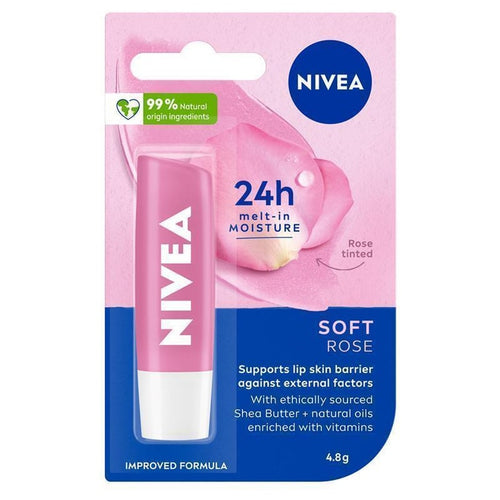 NIVEA LIP BALM SOFT ROSE 4.8G  PACK CASE PK 24