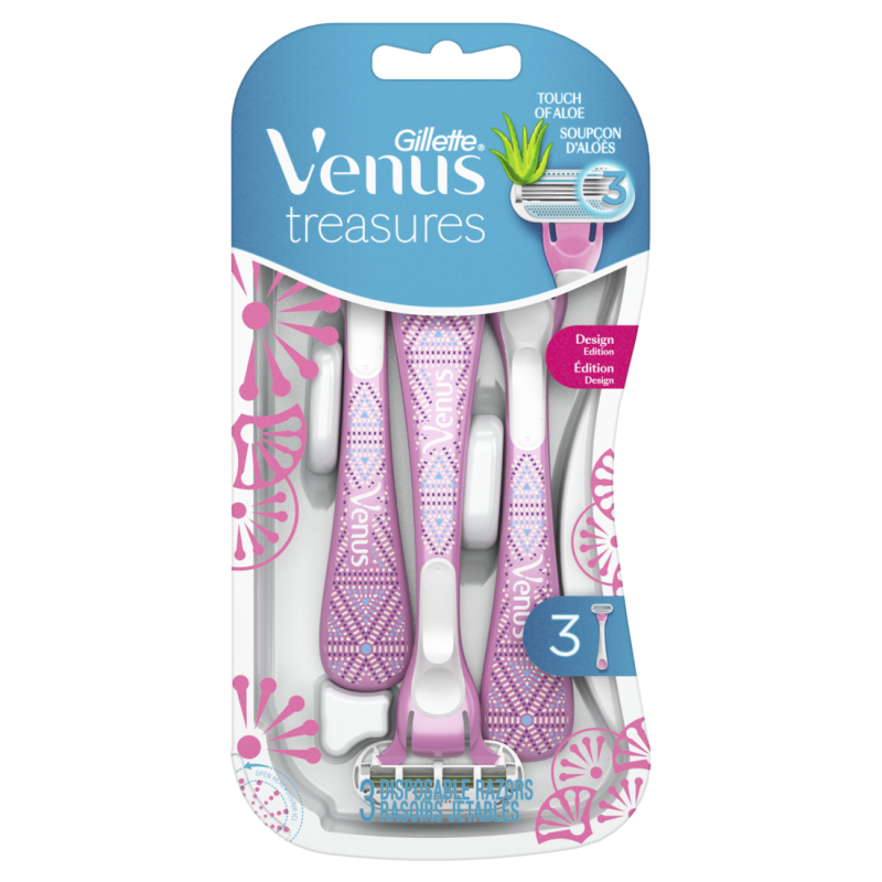 Gillette Venus Treasures Women's Disposable Razor, 3 Count CASE PK 4