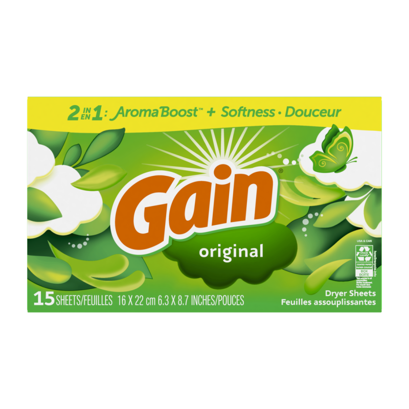 Gain Dryer Sheets, Original, 15 Count, Case PK 15