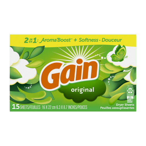 Gain Dryer Sheets, Original, 15 Count, Case PK 15