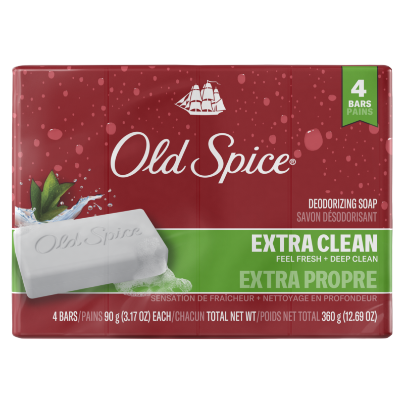 OLD SPICE BAR SOAP 4PK EXTRA CLEAN 3.17oz.  CASE PK 12