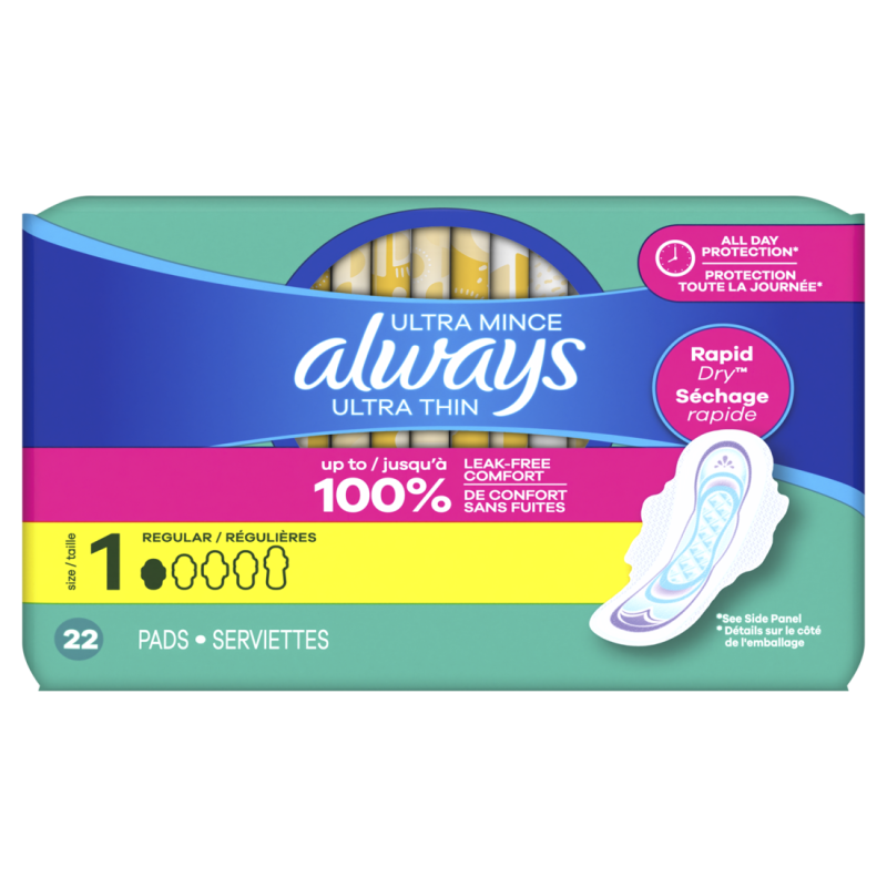ALWAYS ULTRA  THIN  PADS WITH WINGS SIZE 1 22CT. CASE PK 12