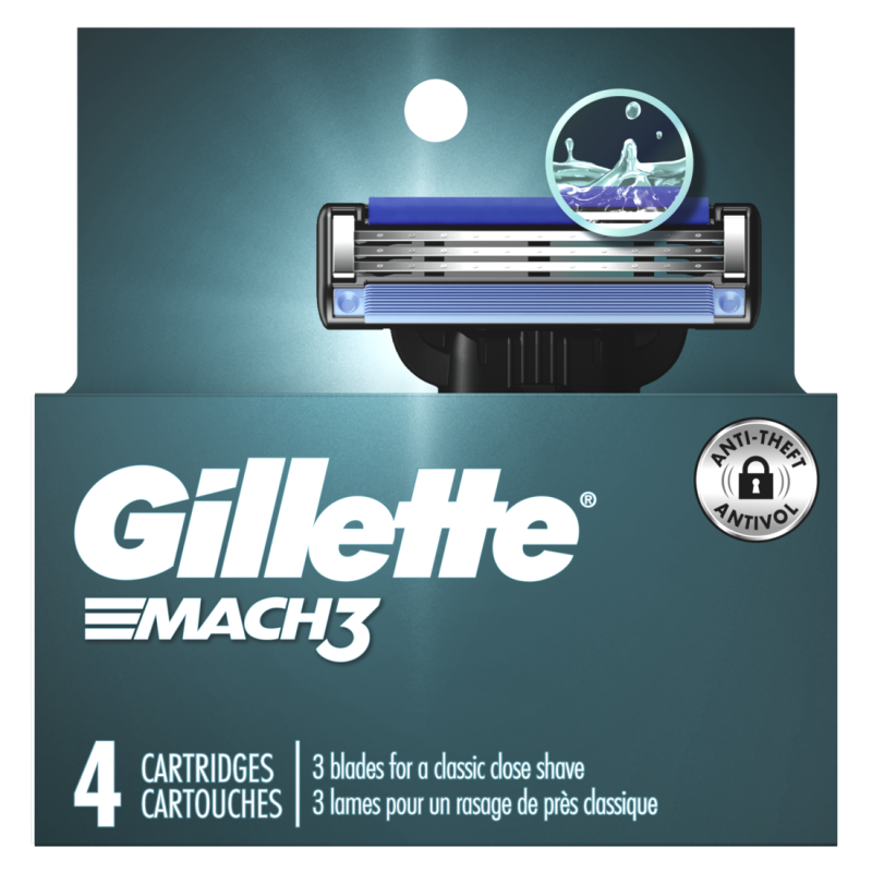 Gillette Mach3 Razor Blade Refills, 4ct Razor Cartridges, Razor Refills CASE PK 6