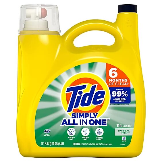 Tide Simply Liquid Laundry Detergent, Daybreak Fresh, 151 oz, 114 Loads, CASE PK 4