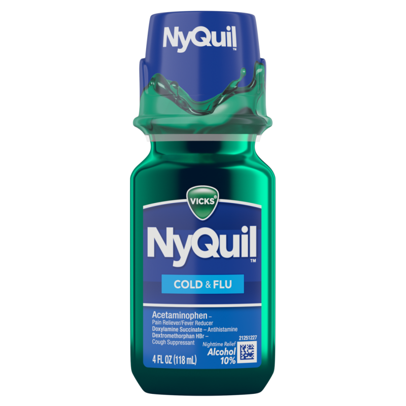 Vicks NyQuil Cold & Flu Liquid, Original Flavor, Over-the-Counter Medicine 4 OZ CASE PK 16